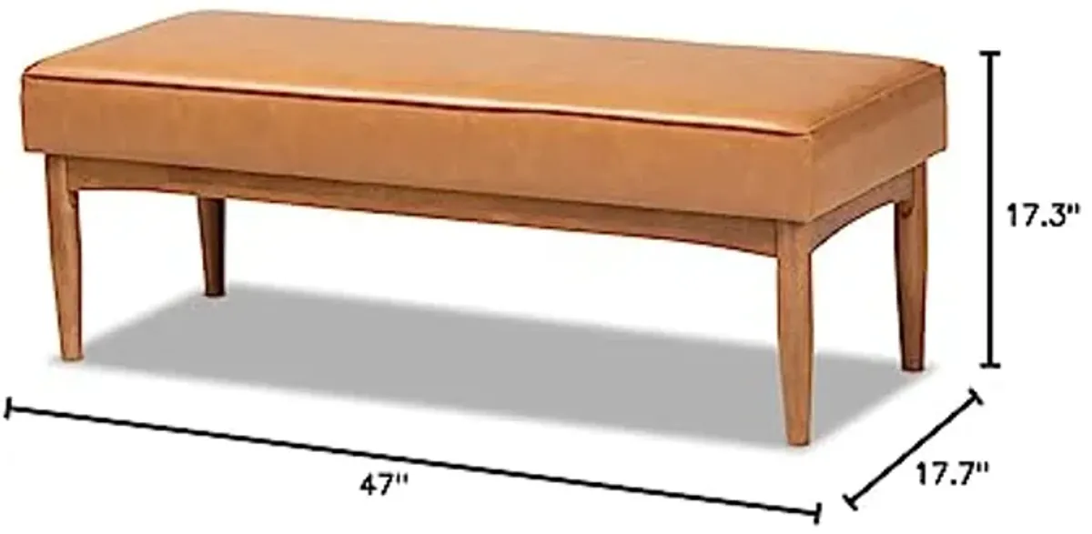 Baxton Studio Arvid Mid-Century Modern Tan Faux Leather Upholstered and Walnut Brown Finished Wood Dining Bench