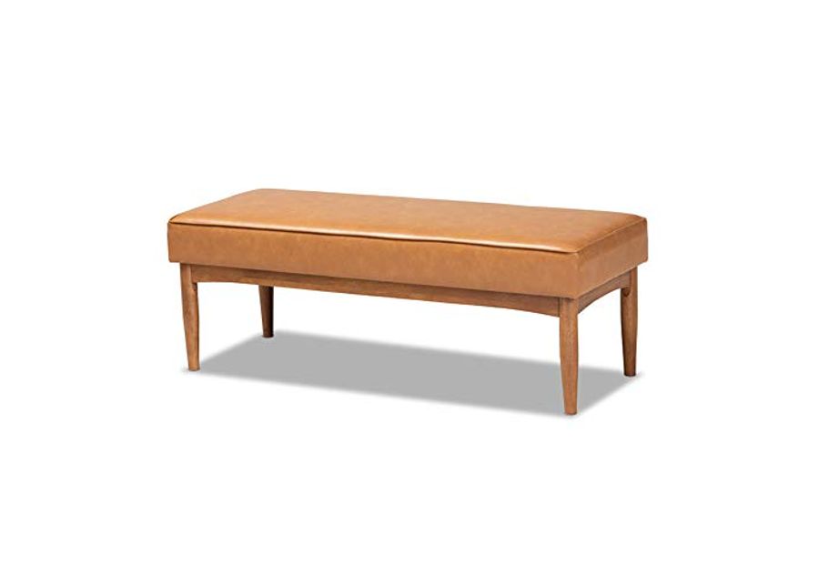 Baxton Studio Arvid Mid-Century Modern Tan Faux Leather Upholstered and Walnut Brown Finished Wood Dining Bench