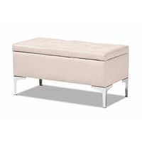Baxton Studio Fabric Upholstered and Silver Finished Metal Storage Ottoman