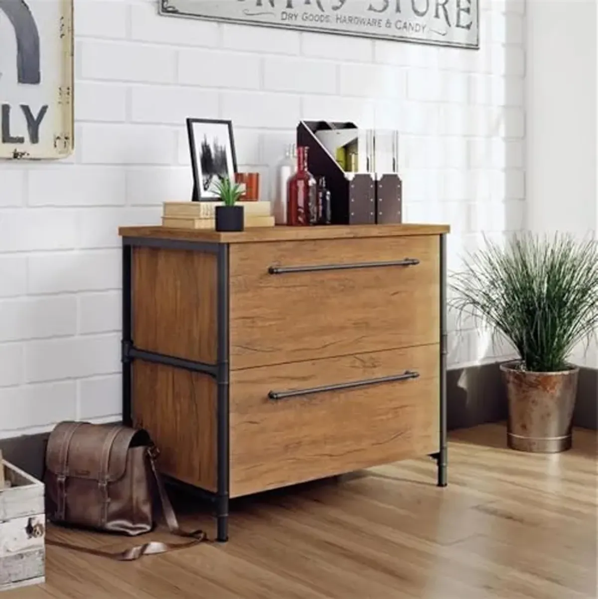 Sauder Iron City Lateral File, Checked Oak Finish