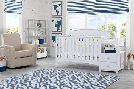 Delta Children Birkley Convertible Crib N Changer, Bianca White + Serta Perfect Slumber Dual Sided Recycled Fiber Core Crib and Toddler Mattress (Bundle)