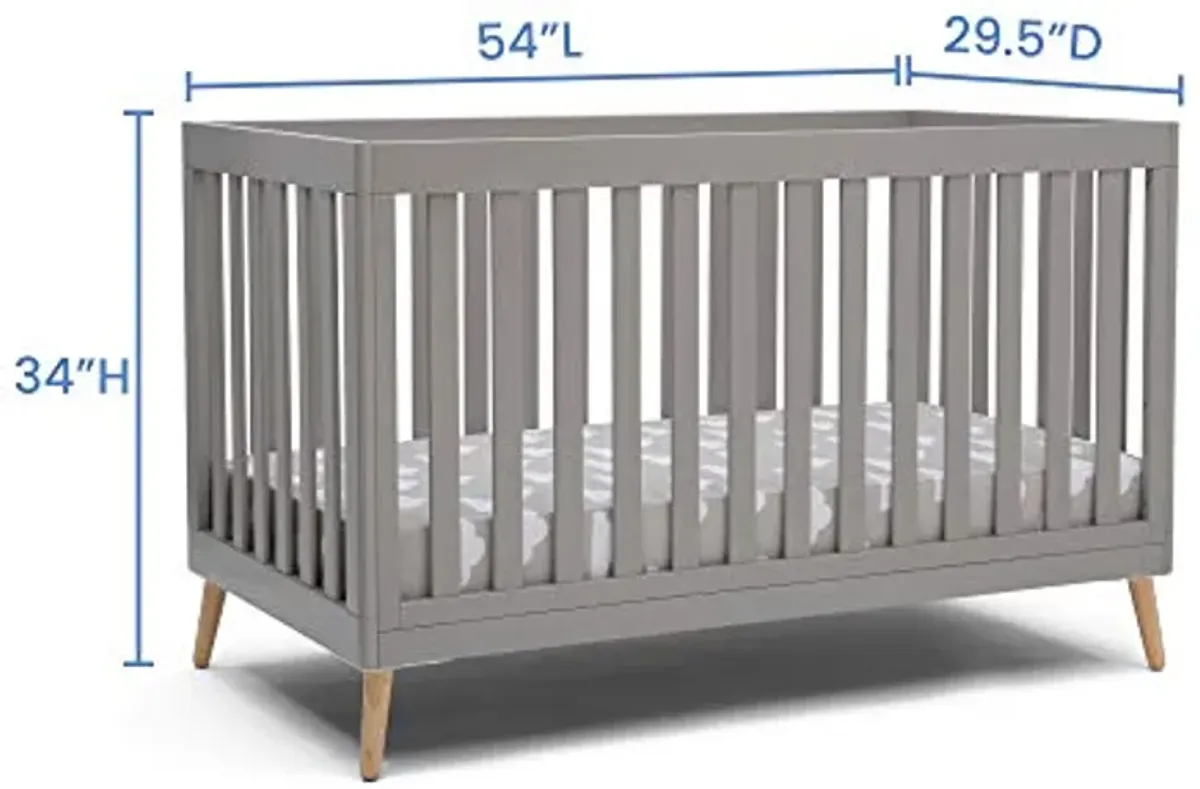 Delta Children Essex 4-in-1 Convertible Baby Crib, Grey with Natural Legs + Delta Children Twinkle Galaxy Dual Sided Recycled Fiber Core Crib and Toddler Mattress (Bundle)