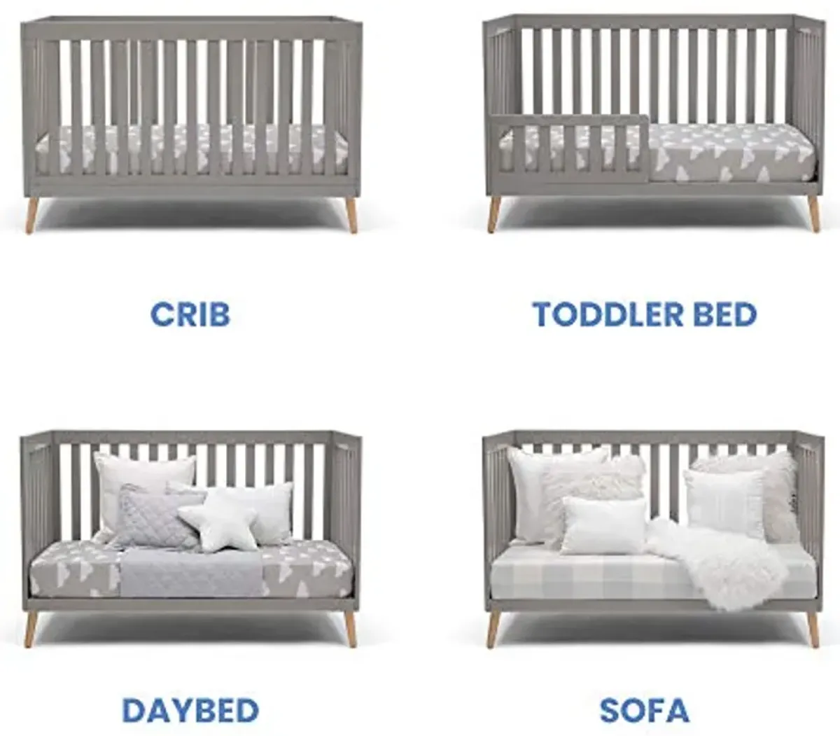 Delta Children Essex 4-in-1 Convertible Baby Crib, Grey with Natural Legs + Delta Children Twinkle Galaxy Dual Sided Recycled Fiber Core Crib and Toddler Mattress (Bundle)