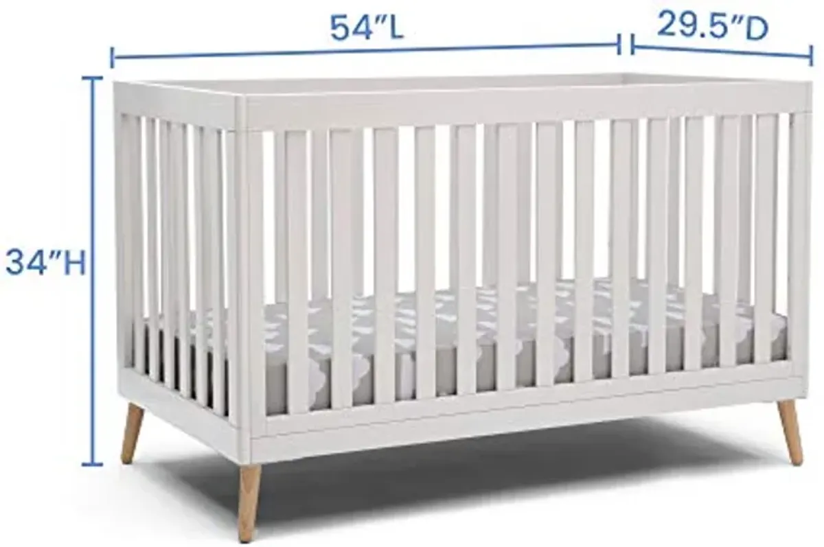 Delta Children Essex 4-in-1 Convertible Baby Crib, Bianca White with Natural Legs + Delta Children Twinkle Galaxy Dual Sided Recycled Fiber Core Crib and Toddler Mattress (Bundle)