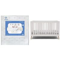 Delta Children Essex 4-in-1 Convertible Baby Crib, Bianca White with Natural Legs + Delta Children Twinkle Galaxy Dual Sided Recycled Fiber Core Crib and Toddler Mattress (Bundle)