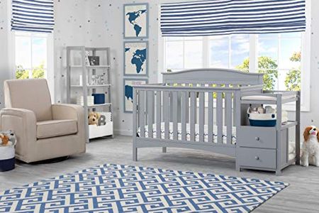 Delta Children Birkley Convertible Crib N Changer, Grey + Serta Perfect Slumber Dual Sided Recycled Fiber Core Crib and Toddler Mattress (Bundle)
