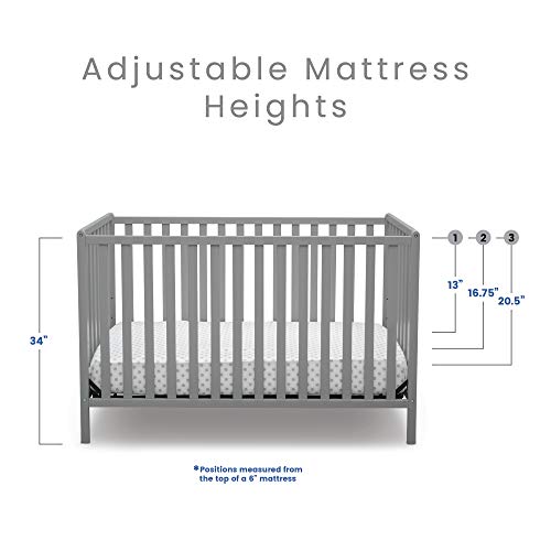 Delta Children Heartland 4-in-1 Convertible Crib, Grey + Delta Children Twinkle Galaxy Dual Sided Recycled Fiber Core Crib and Toddler Mattress (Bundle)