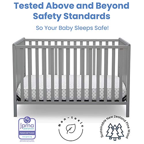 Delta Children Heartland 4-in-1 Convertible Crib, Grey + Delta Children Twinkle Galaxy Dual Sided Recycled Fiber Core Crib and Toddler Mattress (Bundle)