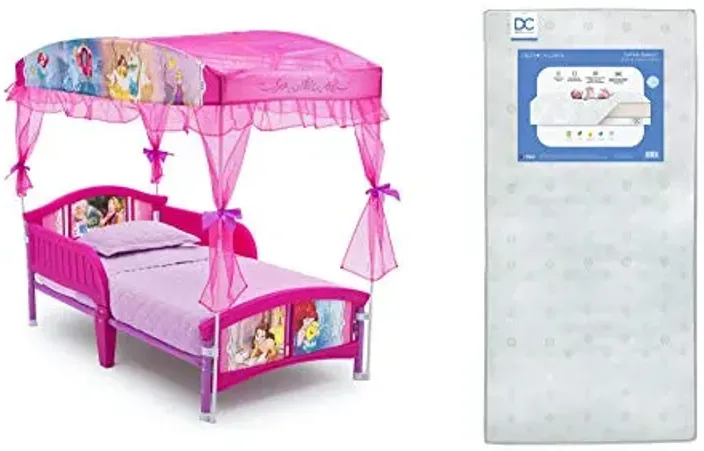 Delta Children Canopy Toddler Bed, Disney Princess, 2 Piece Set, Waterproof Vinyl Cover, Non-Toxic Construction, Recycled Fiber Core, Easy Assembly, Recommended for 15 Months and Up