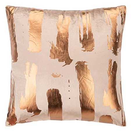 Safavieh Home Collection Hannia Abstract Brown and Bronze Foil 18 x 18-inch Decorative Throw Pillow, 19"x19"