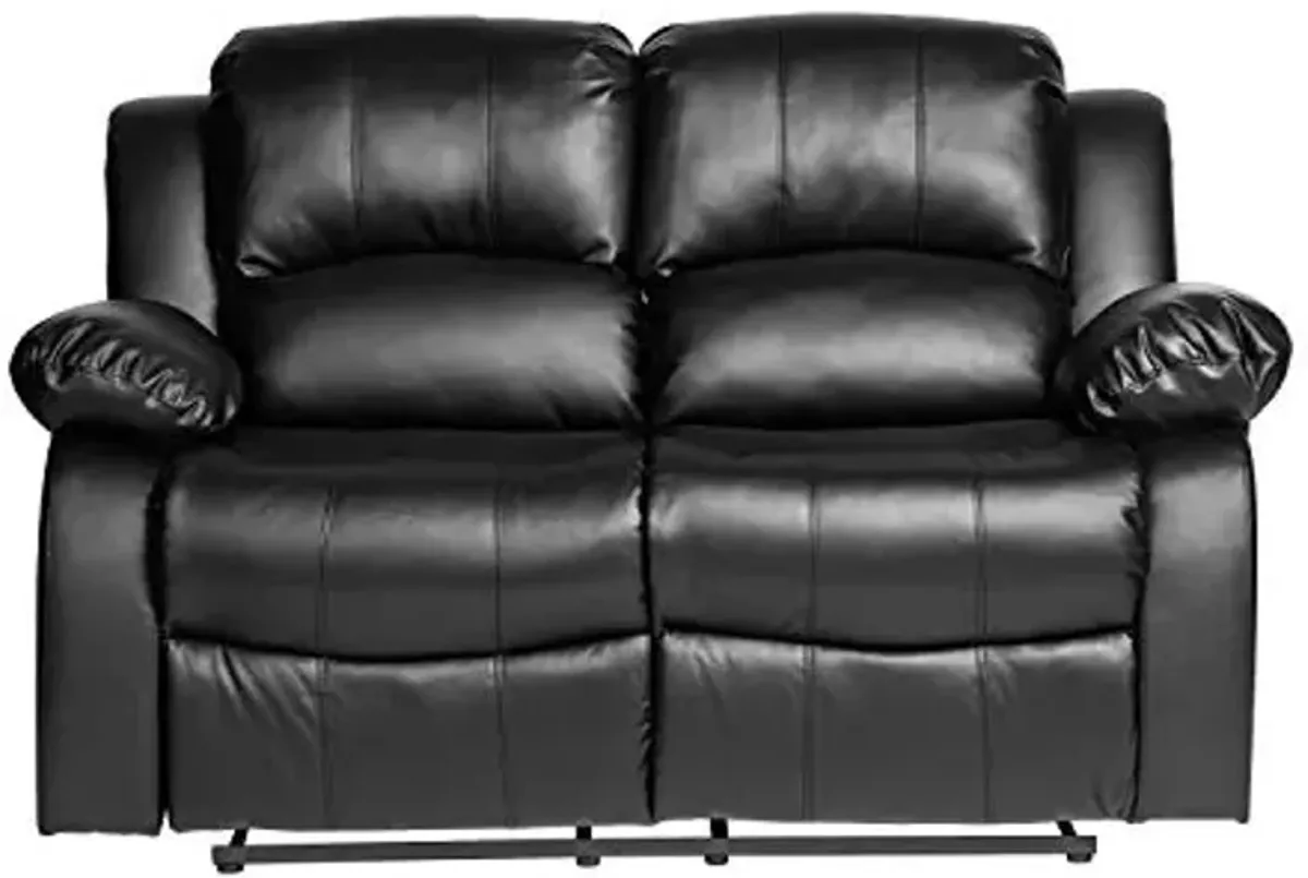 Lexicon Humphreys Loveseat Recliner - Soft Faux Leather Double Reclining Sofa, Manual Pull Tab, Wall Hugger, High-Density Foam, Solid Wood Frame, Easy Assembly, 62.5" W, Living Room, RV - Black