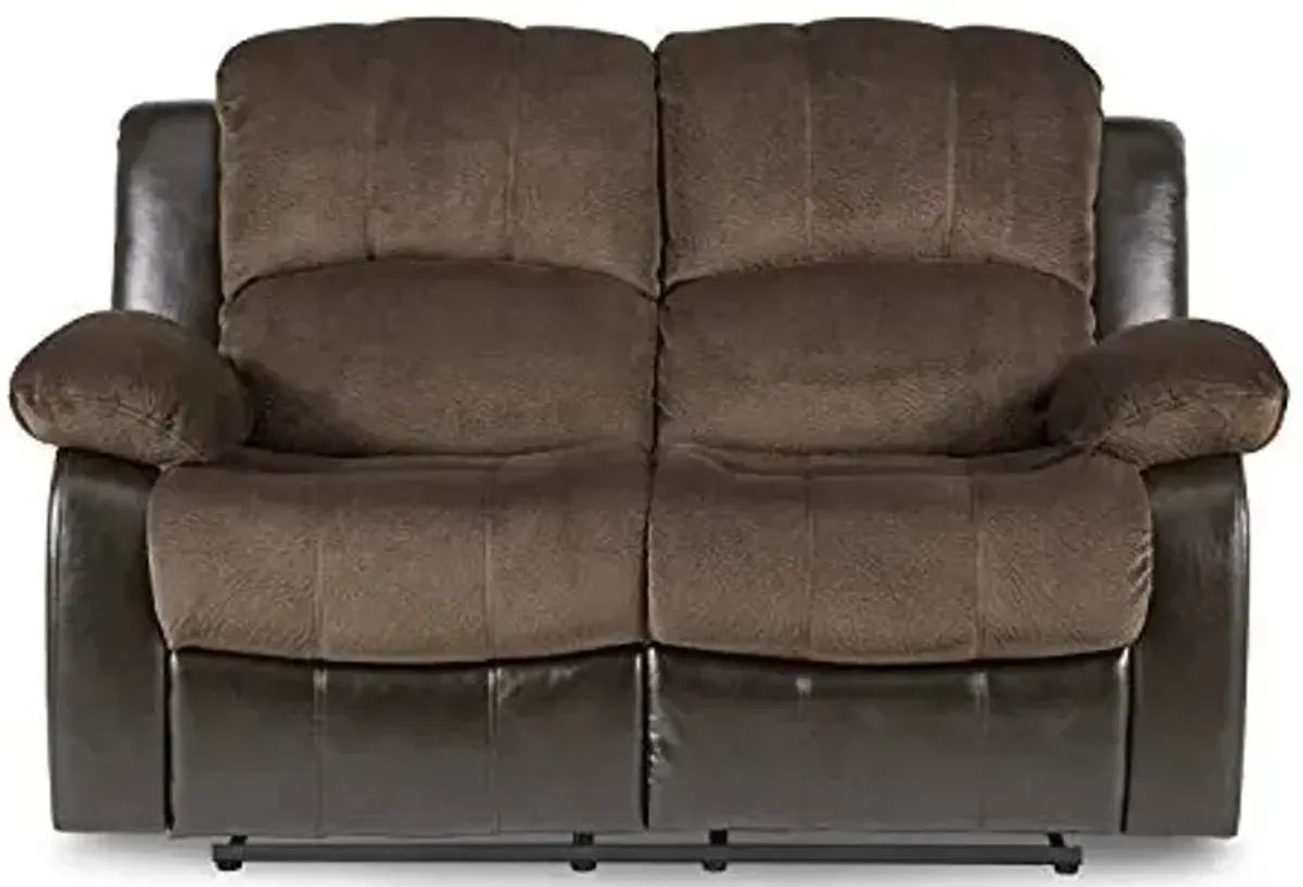 Lexicon Manual Pull Tab Double Reclining Sofa Theater Seating, Wall Hugger Dual Recliner Sofa for Living Room/Office/RV, Faux Leather, 62.5’’W Loveseat, Two-Tone Brown