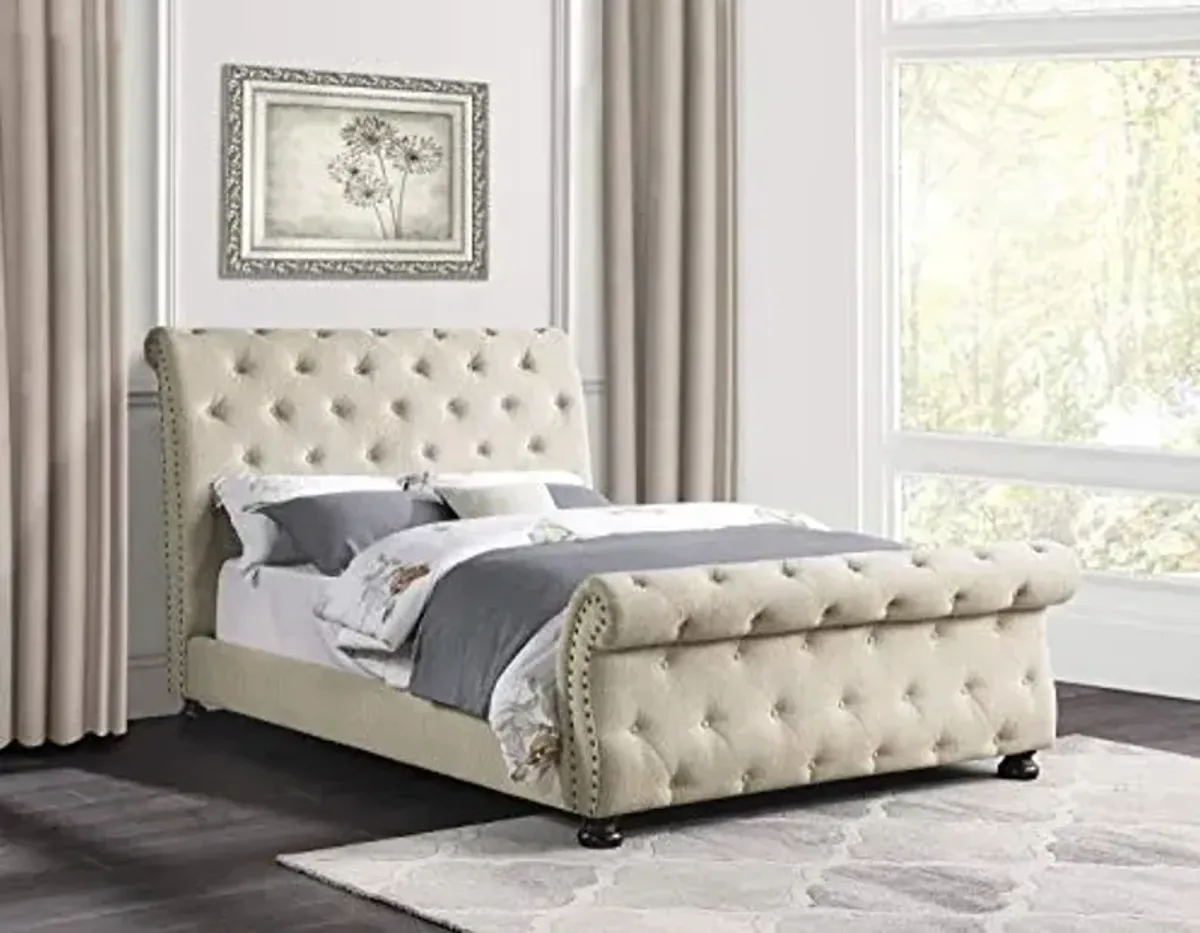 Lexicon Corbin Upholstered Sleigh Bed, Queen, Beige