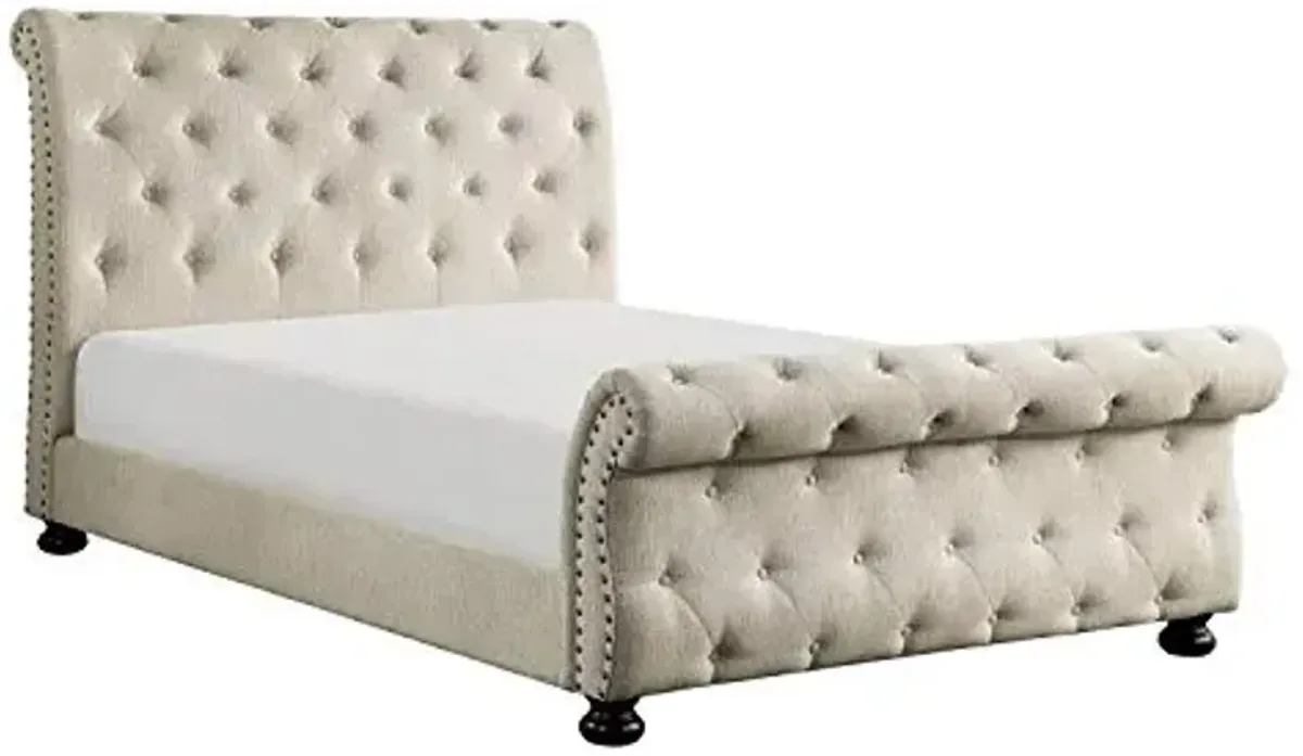 Lexicon Corbin Upholstered Sleigh Bed, Queen, Beige