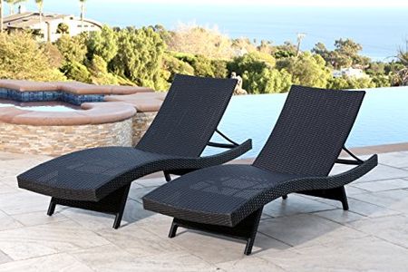 Abbyson Living Outdoor Adjustable Chaise Lounge Chair Set of 2 Wicker Patio Chairs, Black