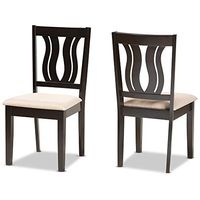 Baxton Studio Fenton Dining Chair and Dining Chair Sand Fabric Upholstered and Dark Brown Finished Wood 2-Piece Dining Chair Set