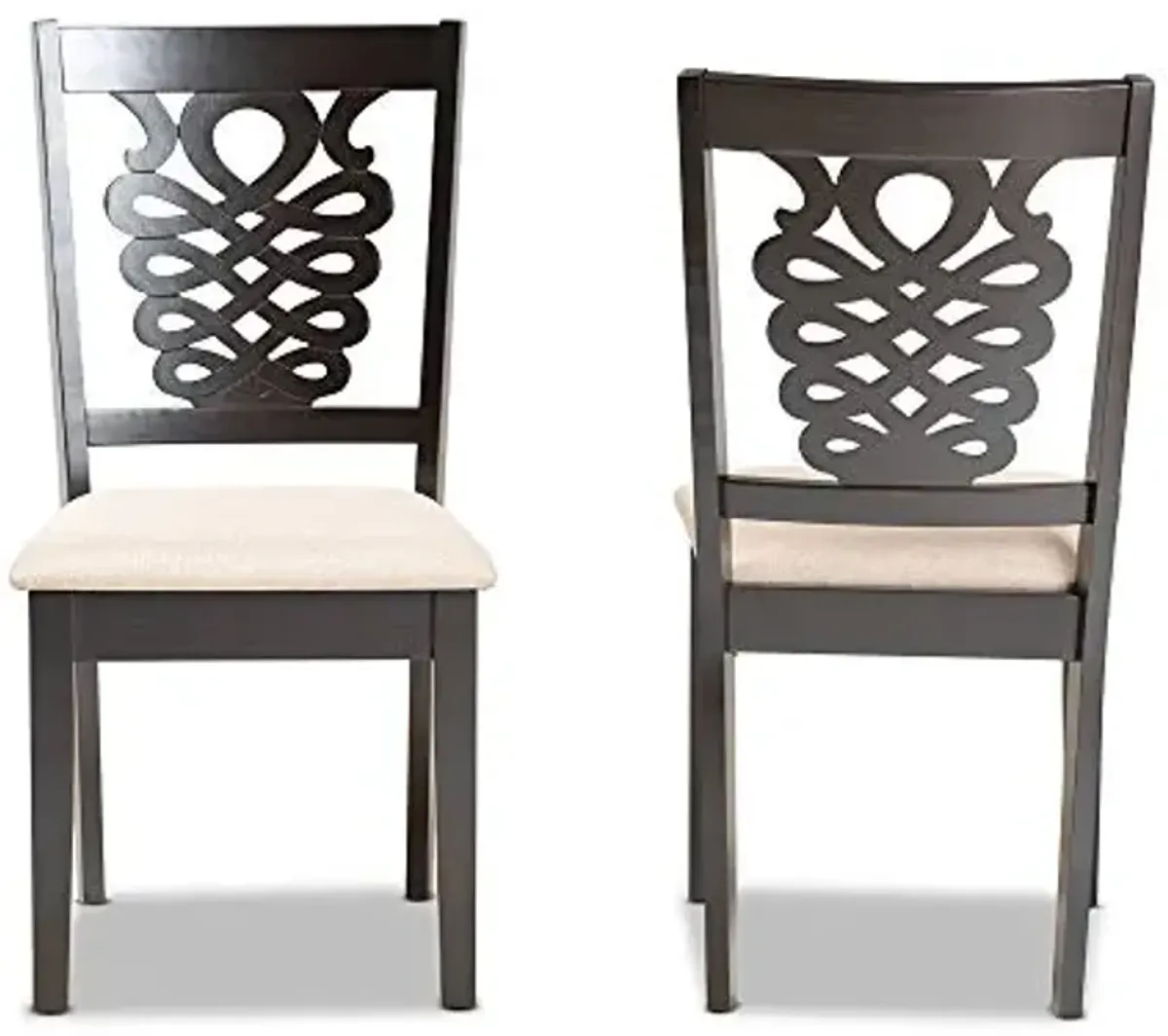 Baxton Studio Gervais Dining Chair and Dining Chair Sand Fabric Upholstered and Dark Brown Finished Wood 2-Piece Dining Chair Set
