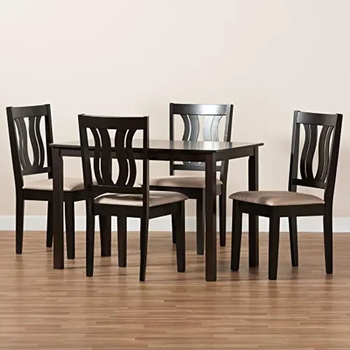 Baxton Studio Fenton Dining Set and Dining Set Sand Fabric Upholstered and Dark Brown Finished Wood 5-Piece Dining Set