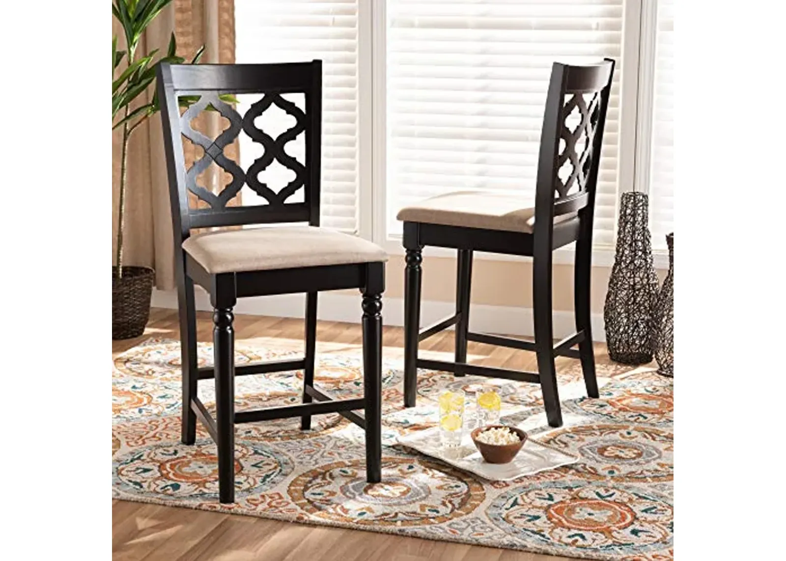 Baxton Studio Ramiro Modern and Contemporary Transitional Sand Fabric Upholstered and Dark Brown Finished Wood 2-Piece Counter Stool Set