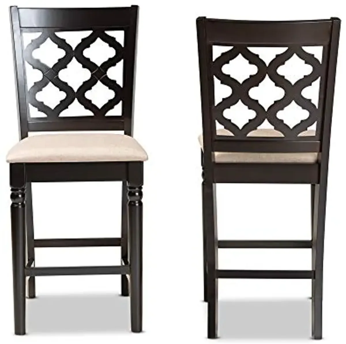 Baxton Studio Ramiro Modern and Contemporary Transitional Sand Fabric Upholstered and Dark Brown Finished Wood 2-Piece Counter Stool Set