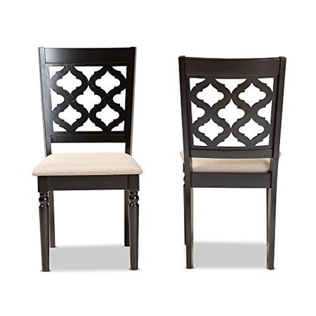 Baxton Studio Ramiro Dining Chair Set and Dining Chair Set Sand Fabric Upholstered and Dark Brown Finished Wood 2-Piece Dining Chair Set