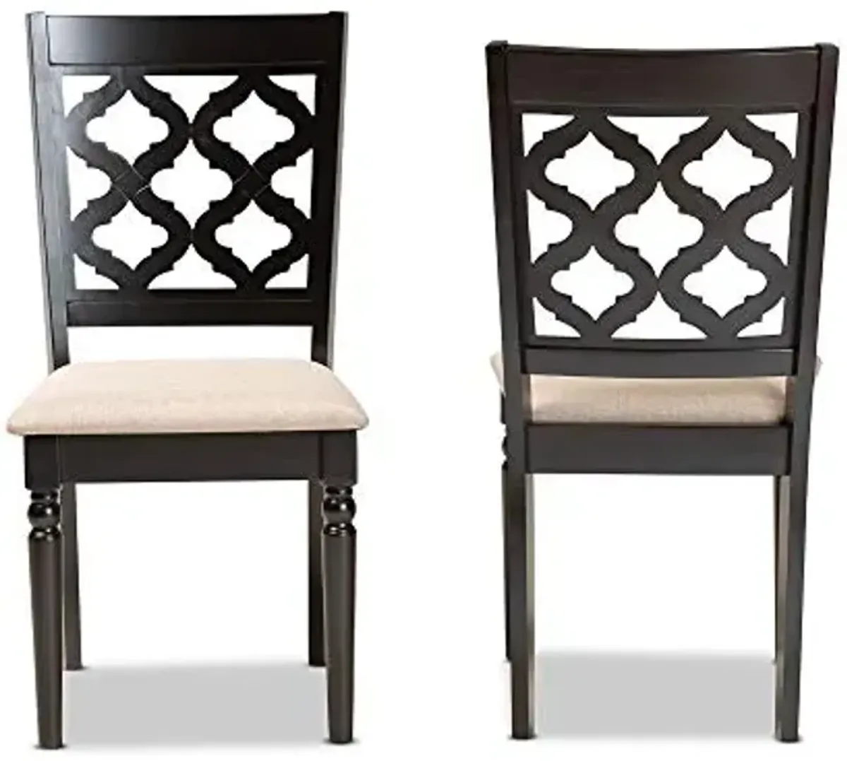 Baxton Studio Ramiro Dining Chair Set and Dining Chair Set Sand Fabric Upholstered and Dark Brown Finished Wood 2-Piece Dining Chair Set