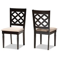 Baxton Studio Ramiro Dining Chair Set and Dining Chair Set Sand Fabric Upholstered and Dark Brown Finished Wood 2-Piece Dining Chair Set