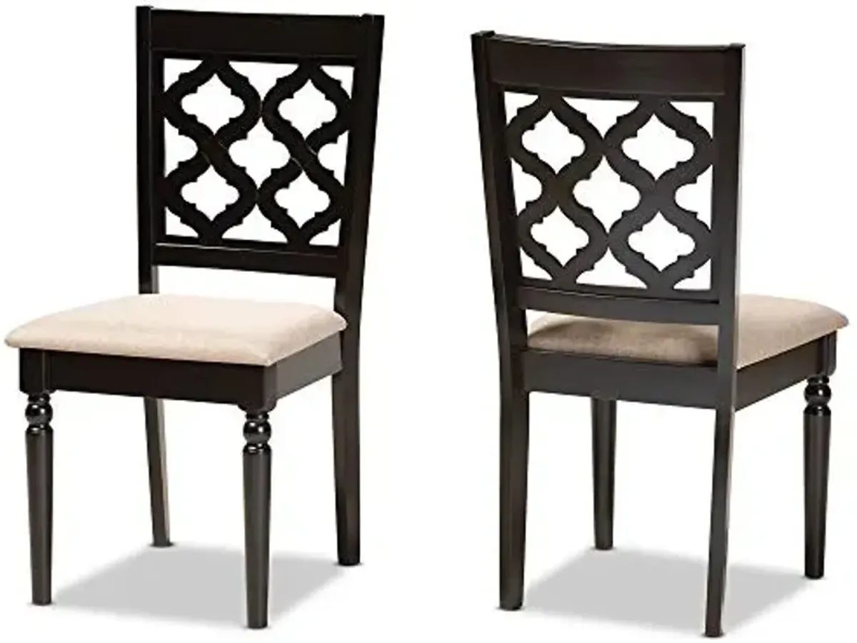 Baxton Studio Ramiro Dining Chair Set and Dining Chair Set Sand Fabric Upholstered and Dark Brown Finished Wood 2-Piece Dining Chair Set