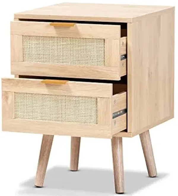 Baxton Studio Baird 21.7-inch High 2-Drawer Nightstand, Oak Brown