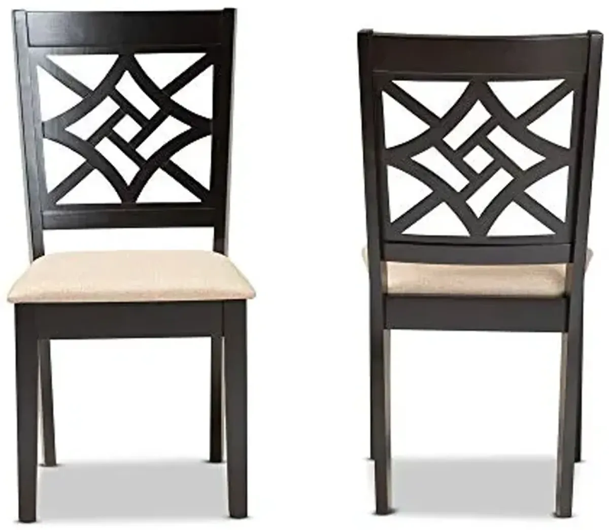 Baxton Studio Nicolette Dining Chair and Dining Chair Sand Fabric Upholstered and Dark Brown Finished Wood 2-Piece Dining Chair Set