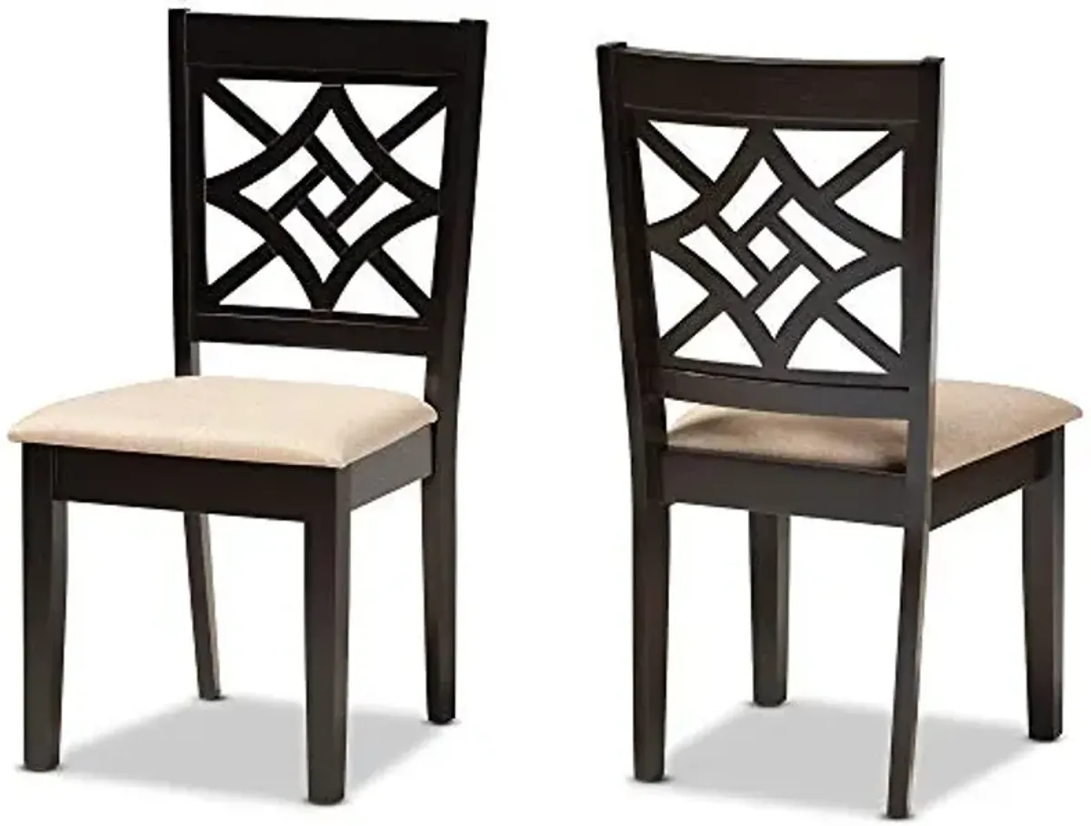 Baxton Studio Nicolette Dining Chair and Dining Chair Sand Fabric Upholstered and Dark Brown Finished Wood 2-Piece Dining Chair Set