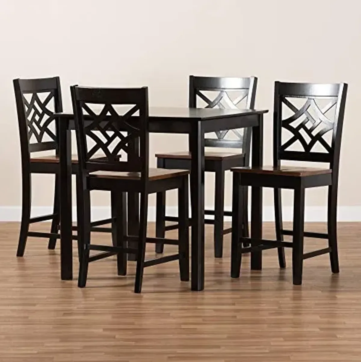 Baxton Studio Nicolette Pub Set - Two-Tone Dark Brown and Walnut Brown Finished Wood 5-Piece Set