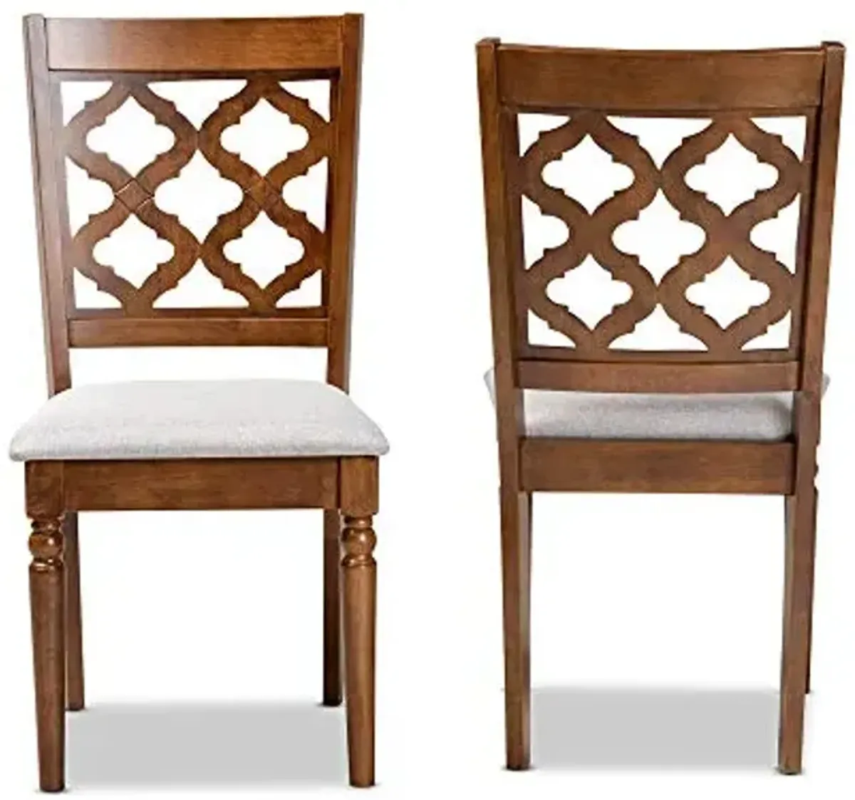 Baxton Studio Ramiro Dining Chair Set, Grey Fabric Upholstered, Walnut Brown Finished Wood, 2-Piece Dining Chair Set