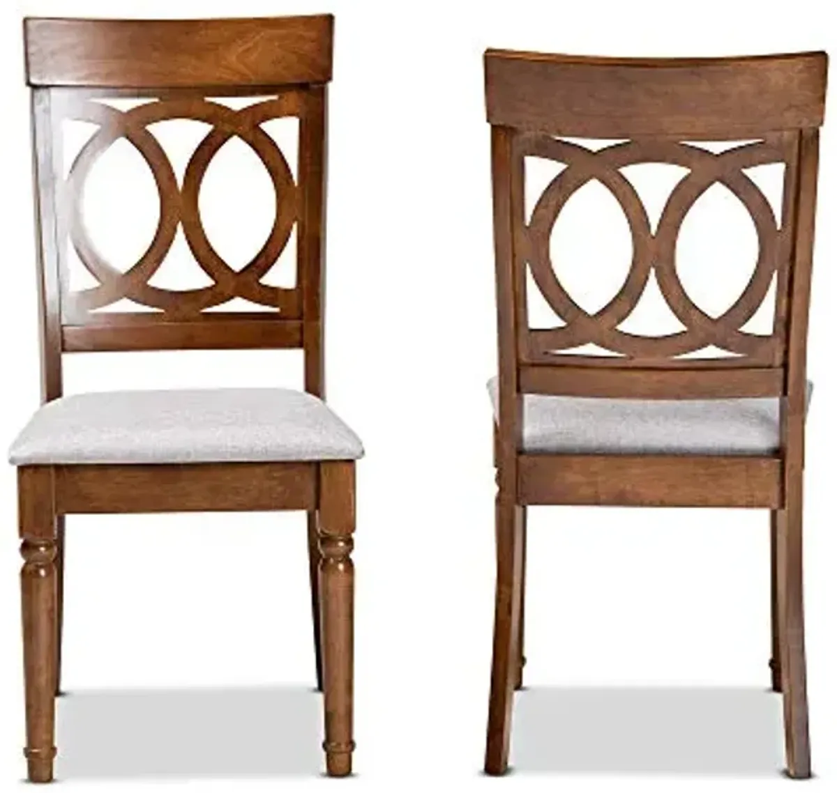 Baxton Studio Lucie 2-Piece Dining Chair Set - Grey Fabric Upholstered With Walnut Brown Finished Wood