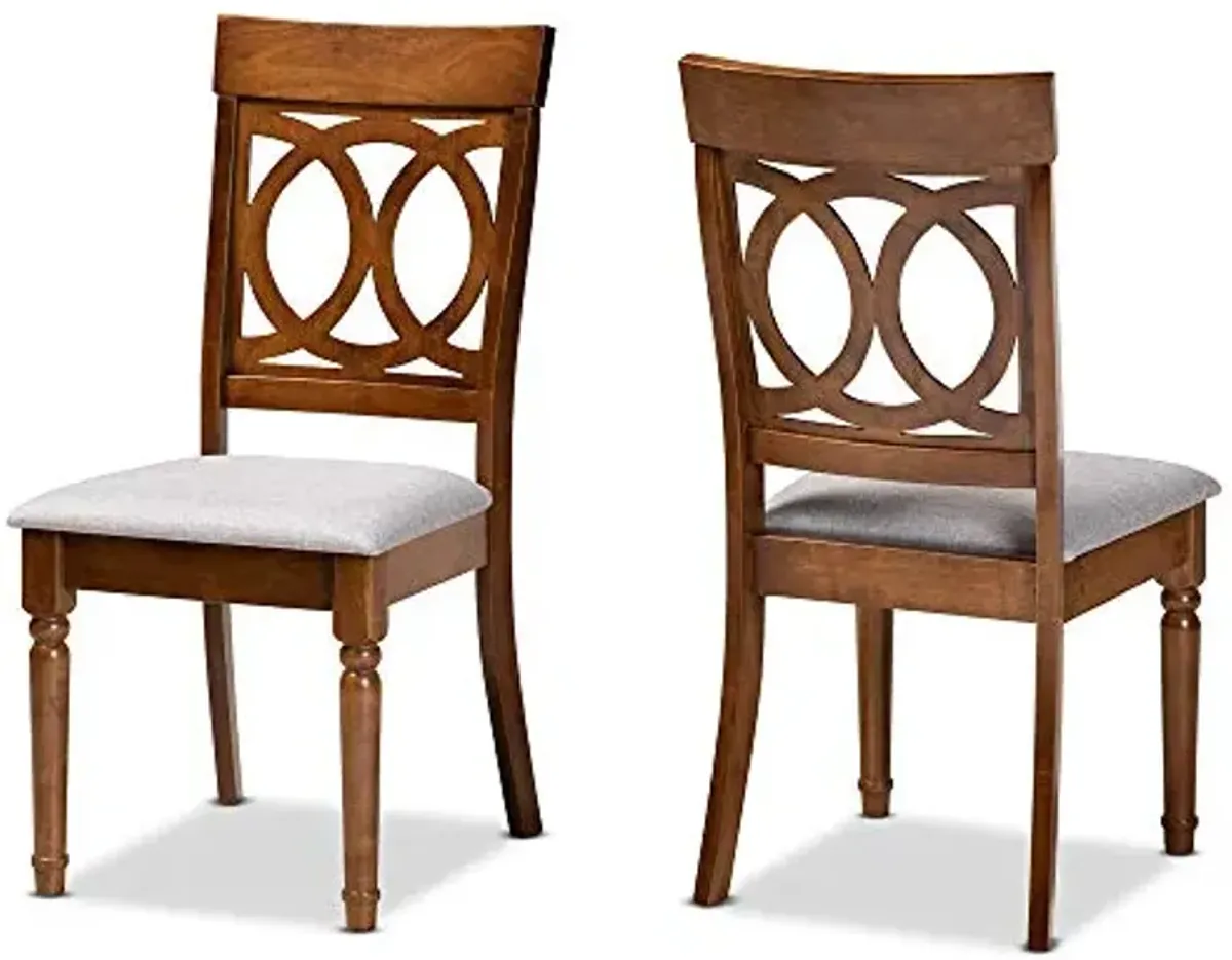 Baxton Studio Lucie 2-Piece Dining Chair Set - Grey Fabric Upholstered With Walnut Brown Finished Wood