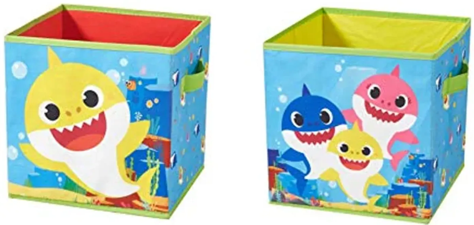 Idea Nuova Baby Shark Durable Storage Cubes - Set of 2 with Handles, Perfect for Kids' Organization