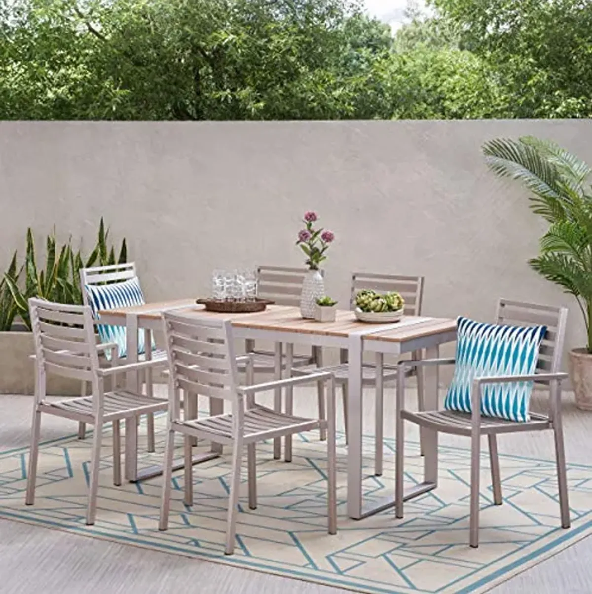 Christopher Knight Home Cibola Dining Set, Natural + Silver