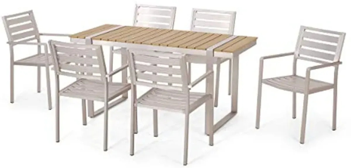 Christopher Knight Home Cibola Dining Set, Natural + Silver