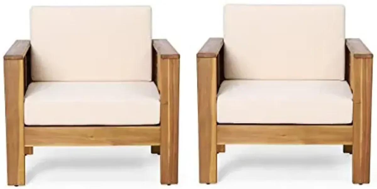 Christopher Knight Home Louver Club Chairs, Teak + Cream