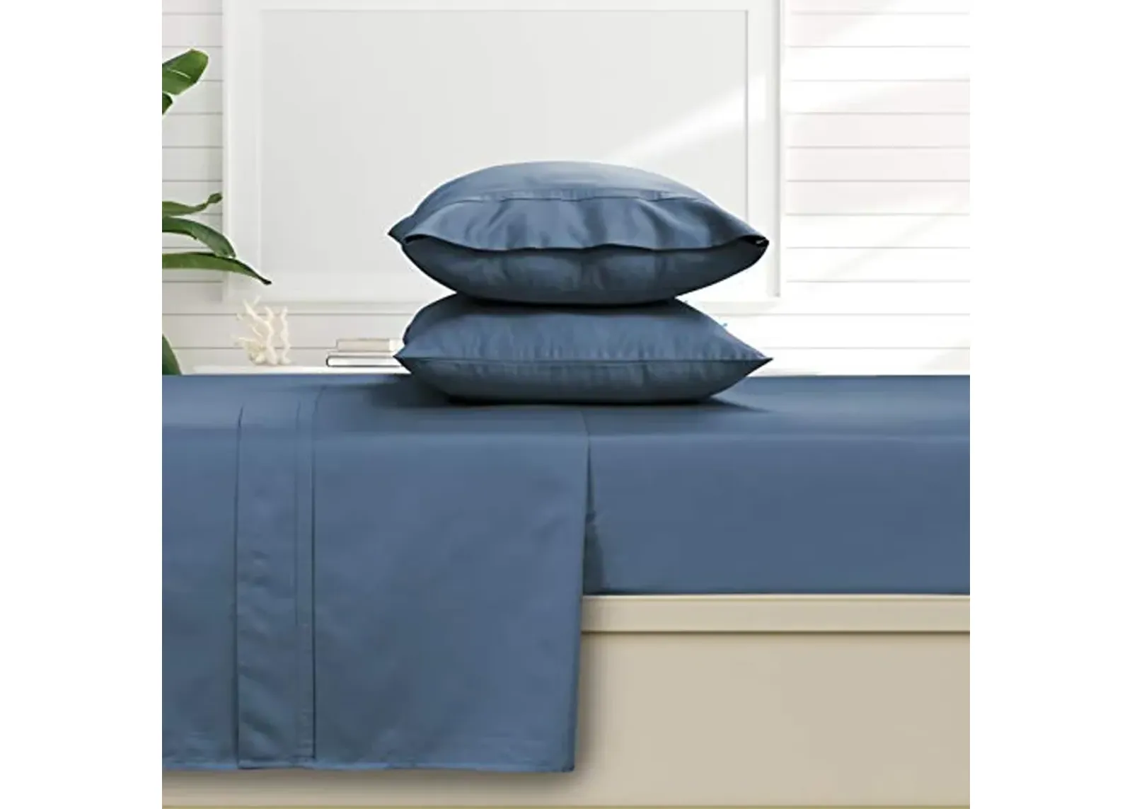 Tribeca Living 500 Thread Count Egyptian Cotton 6-Piece California King Sheet Set, Deep Pockets, Soft Sateen Weave, Midnight Blue