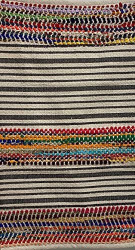 Lr Home Striped and Chindi Color Block Accent Rug,Multicolored,2'0" x 3'0"
