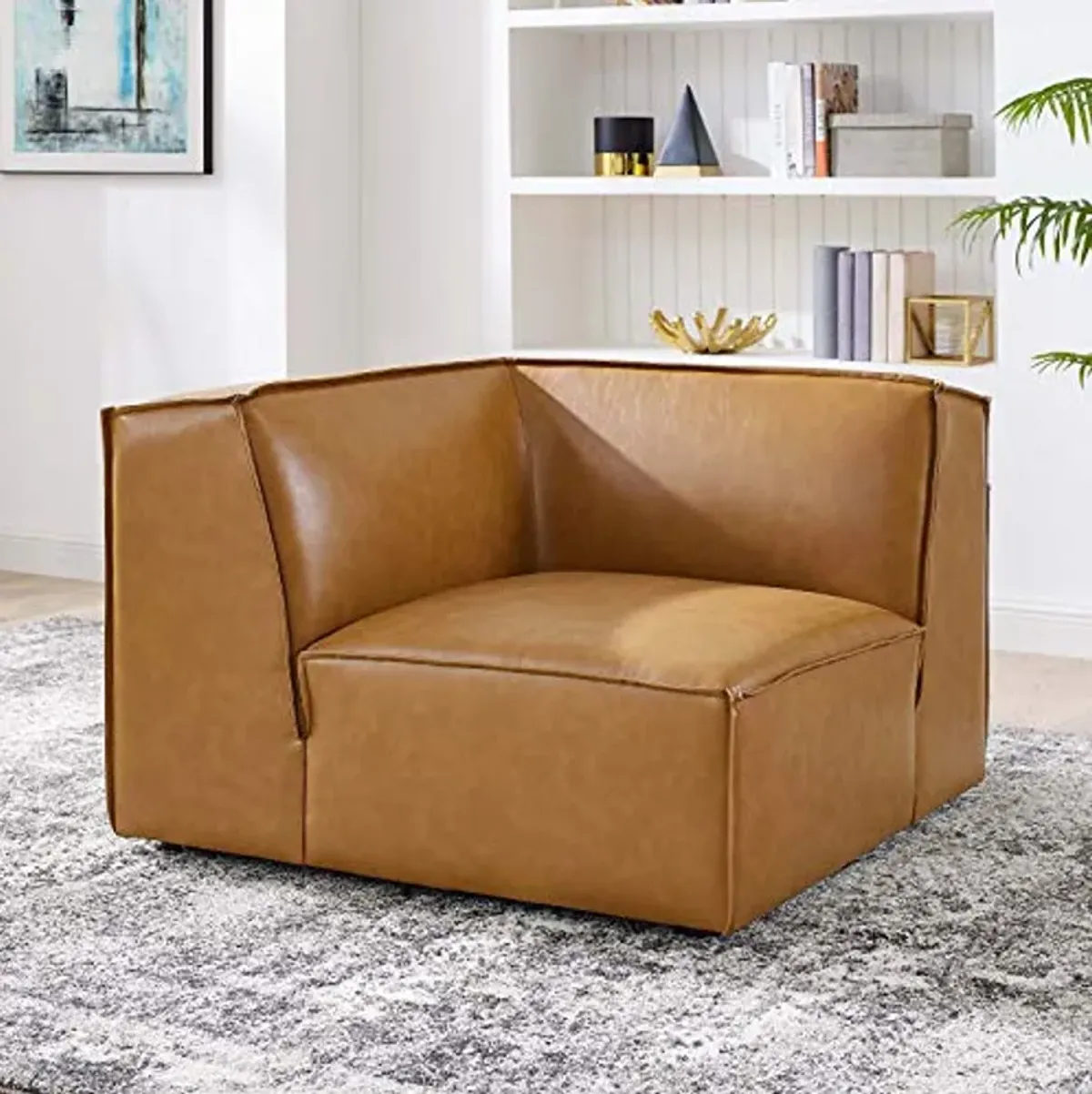 Modway Restore Vegan Leather Sectional Sofa Corner Chair in Tan