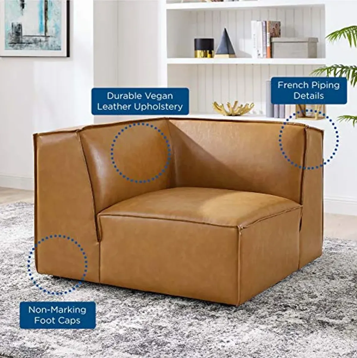 Modway Restore Vegan Leather Sectional Sofa Corner Chair in Tan