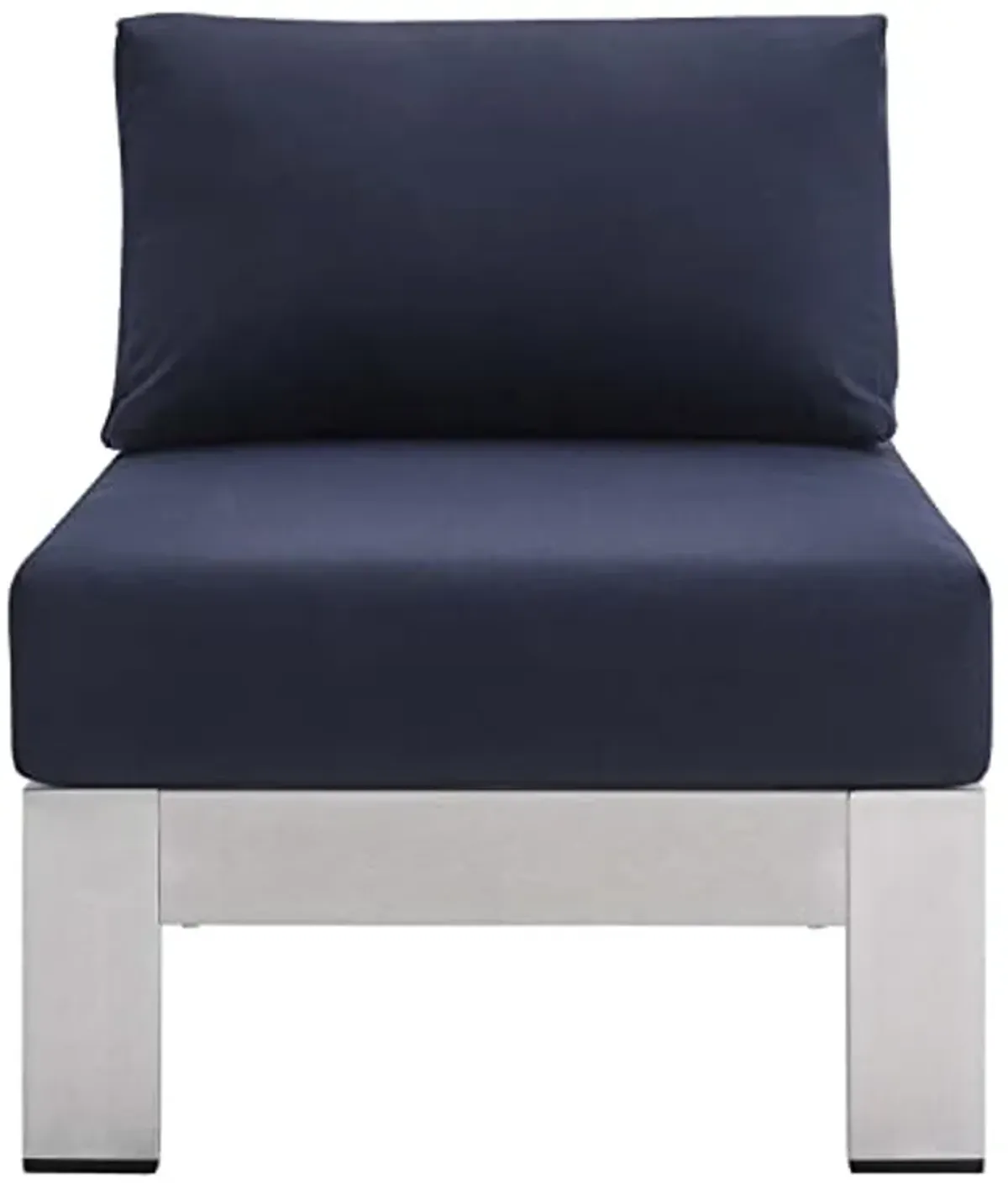 Modway EEI-4227-SLV-NAV Shore SunbrellaPatio Chair in Silver Navy 27.5 x 25 x 23.5