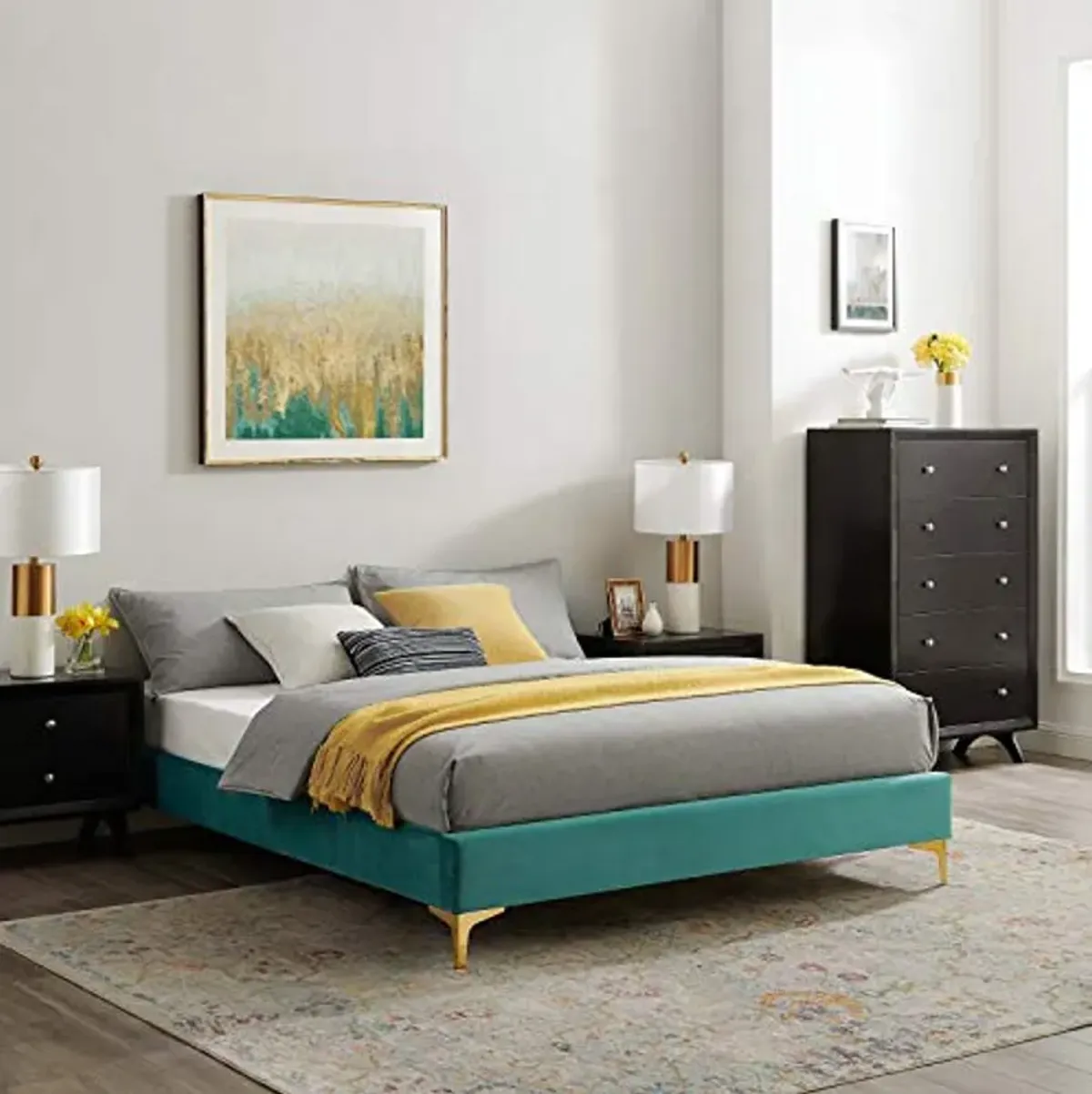 Modway MOD-6275-TEA Sutton Queen Performance Velvet Bed Frame, Teal