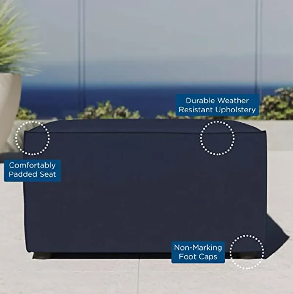 Modway EEI-4211-NAV Saybrook Outdoor Patio Upholstered Sectional Ottoman, Navy