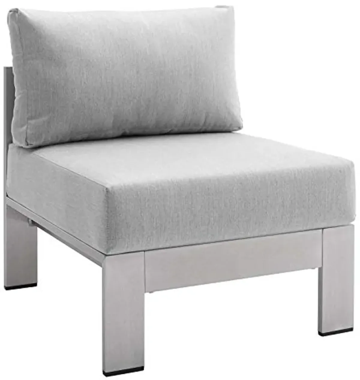 Modway Shore Sunbrella® Fabric Aluminum Outdoor Patio Armless Chair in Silver Gray