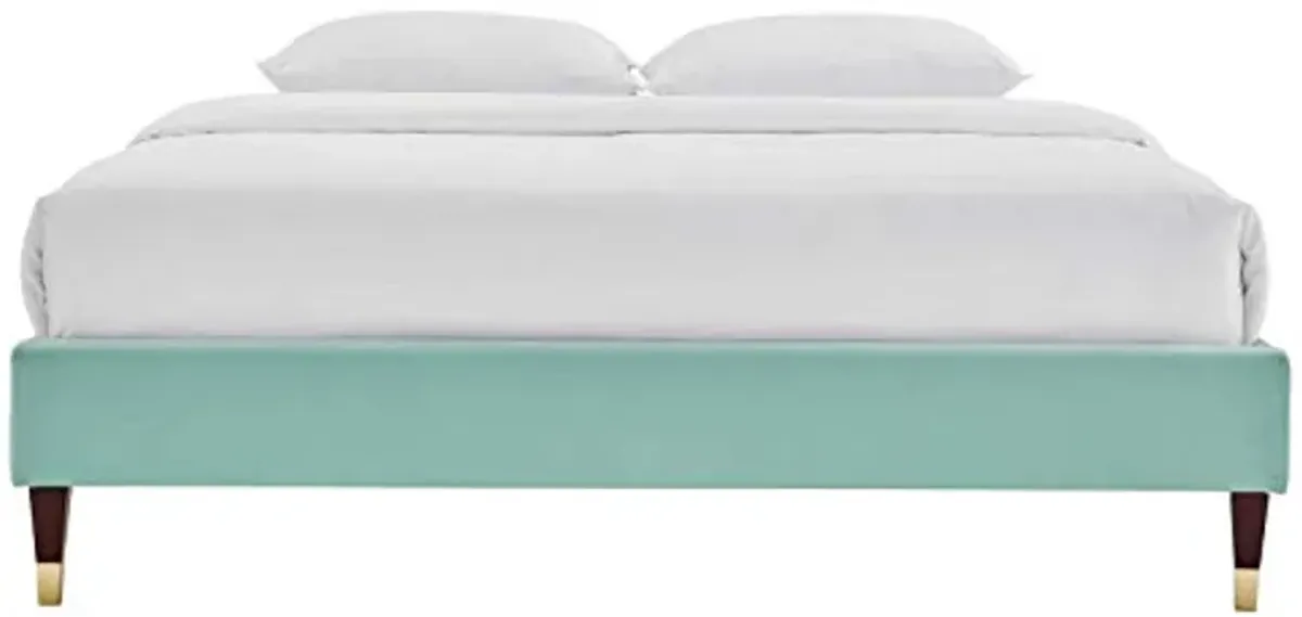 Modway MOD-6269-MIN Harlow Full Performance Velvet Platform Bed Frame, Mint