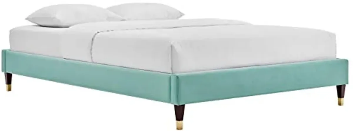 Modway MOD-6269-MIN Harlow Full Performance Velvet Platform Bed Frame, Mint