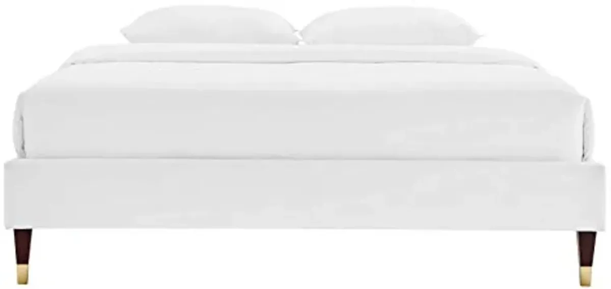 Modway MOD-6269-WHI Harlow Full Performance Velvet Platform Bed Frame, White